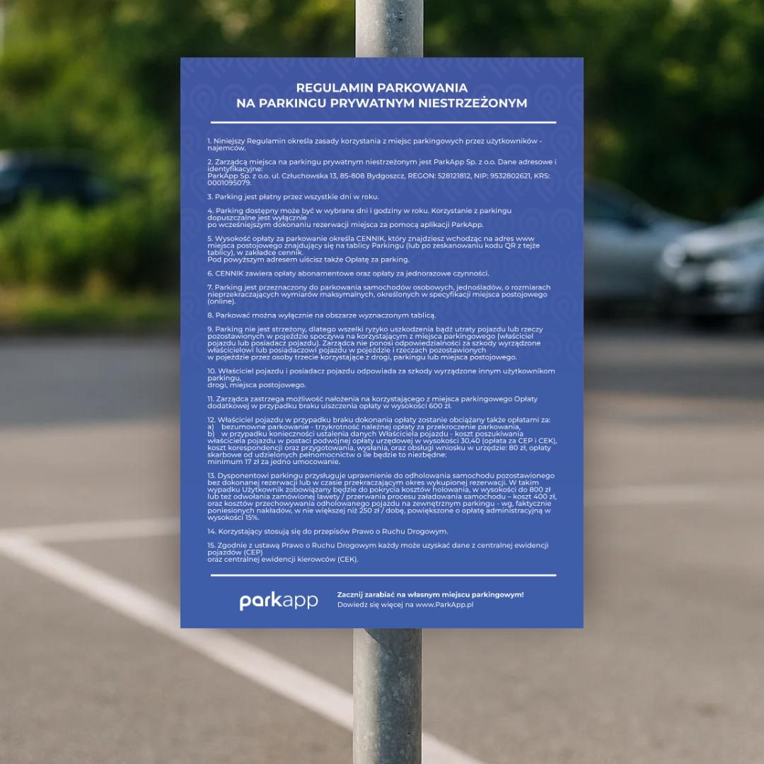 Tablica regulaminowa niebieska